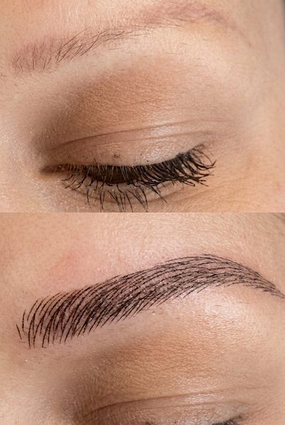 Microblading Härchenzeichnung vorher nachher – feine, haarähnliche Striche für natürlich volle Augenbrauen, Beauty Boulevard Frankenthal